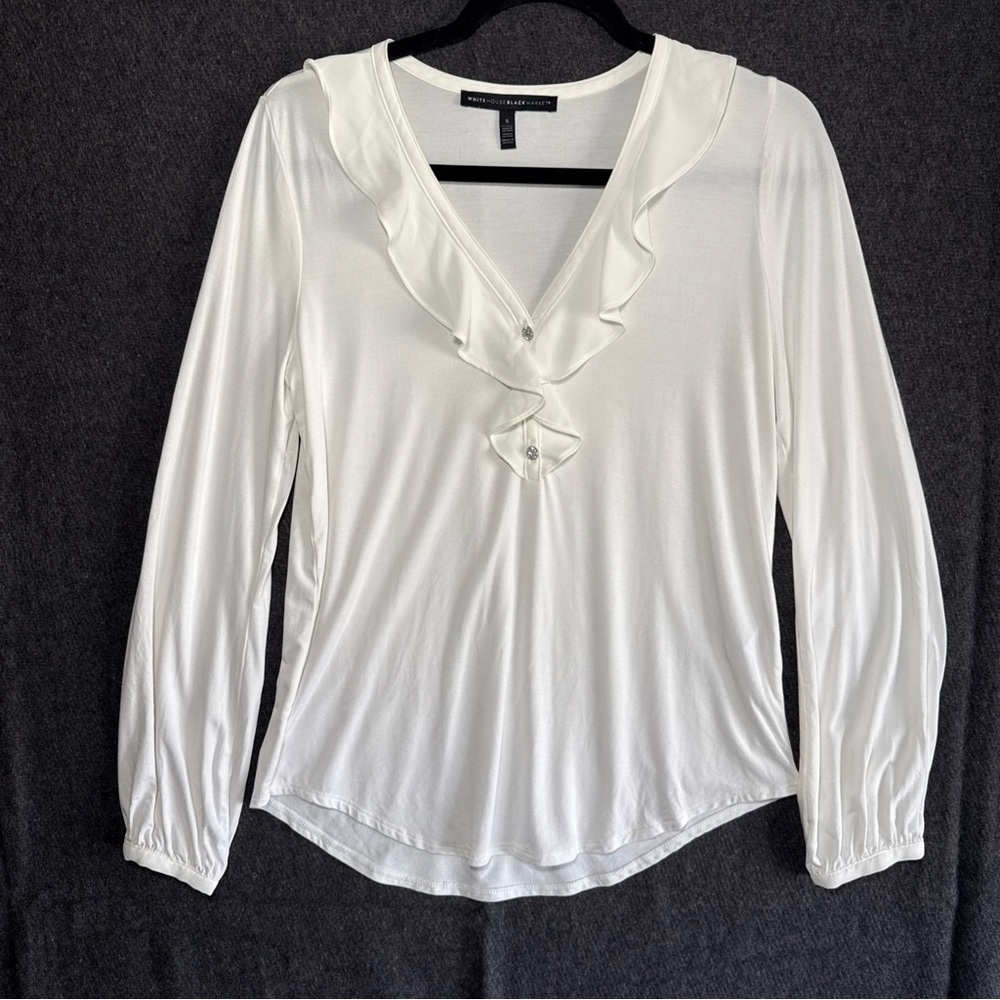White House Black Market Womens Small Long‎ Sleeve Blouse Victorian Cottage